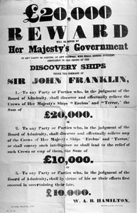 Manifesto che offre una ricompensa per la scoperta della spedizione artica perduta di Franklin, 1850 da English School
